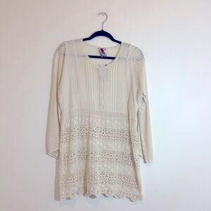 Johnny Was tan long sleeve lacey blouse size small
